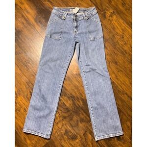 Vintage Y2K Faded Glory Blue Denim Cargo Jeans Medium Wash Straight Leg Size 8